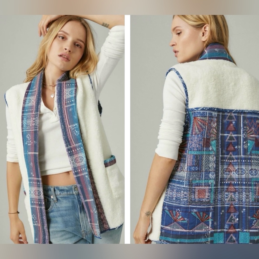 NWT Vest Lucky Brand Oversized Quilted Uniquely crafted Embroidery Vest